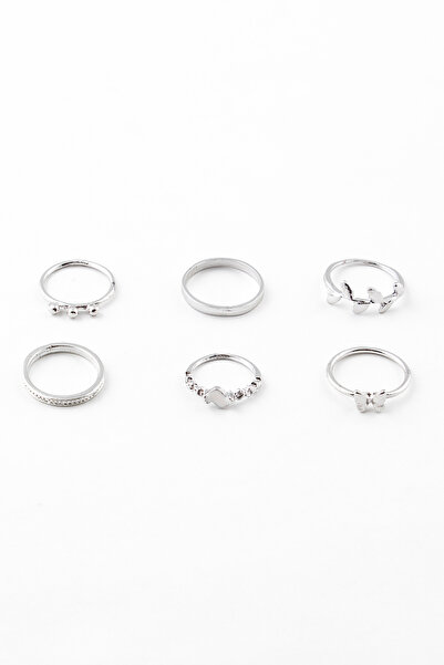 Sortie Aksesuar مجموعة خواتم مكونة من 6 قطع من المينا مع أشكال الفراشة والأوراق