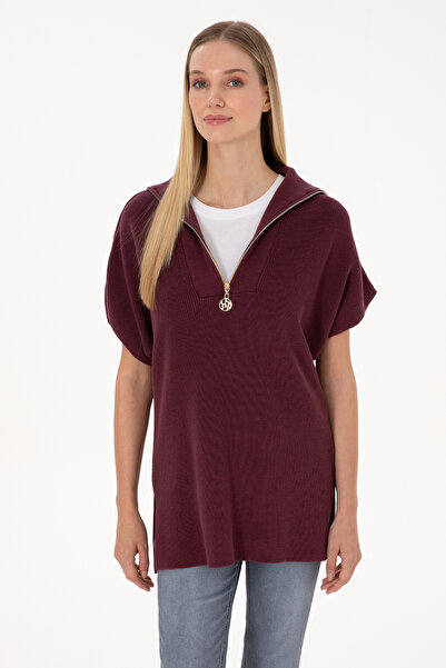 U.S. Polo Assn. Women's Burgundy V-Neck Zippered Sweater 50317570-Vr177