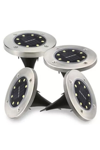 Alex Set 4 Lampi Solare METALICE Argintii Disk Lights pentru gradina AX