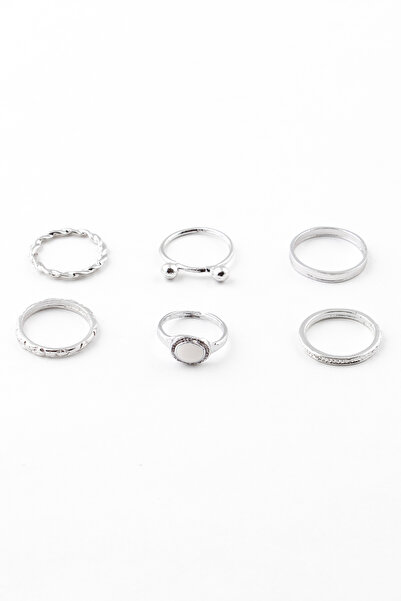 Sortie Aksesuar مجموعة من 6 خواتم مينا مع كرة مزدوجة وشكل ملتوية