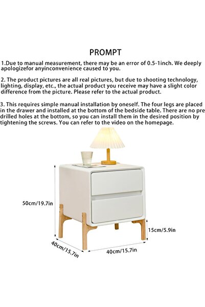 XINYUEMAIC Modern minimalist bedside table, solid wood edge table with 2 drawers, leather storage cabinet