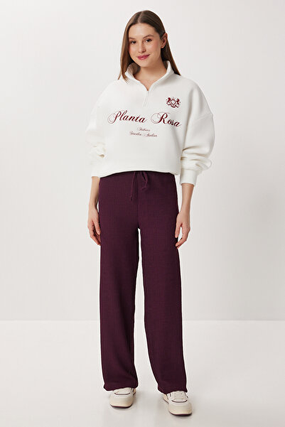 Lovelyİstanbul Wide Leg Crinkle Knitted Trousers Lci0057 Mürdüm