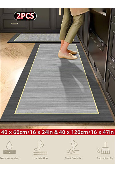 Generic 2Pcs Kitchen Rug Set Non-Slip Cushioned Mats 40x60cm + 40x120cm for Sink, Laundry, Bathroom, Hallway