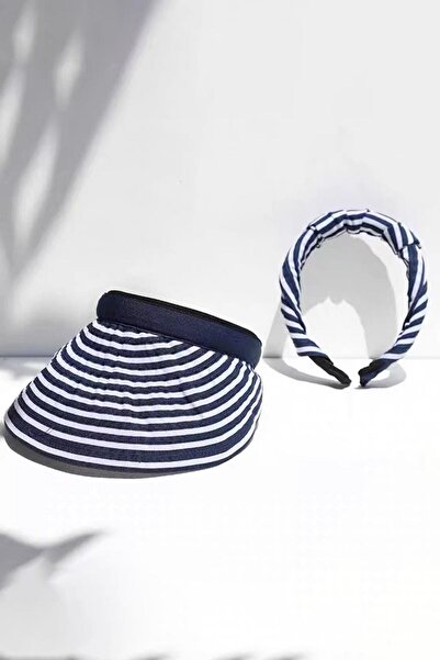 TAKIŞTIR Navy Blue and White Color Foldable Sunshade Hat/Crown