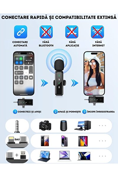 NITOPLAY Set 2 Microfoane Profesionale Lavaliere Nitoplay® H65, Wireless, Plug&Play, Lightning, Jack, USB-C