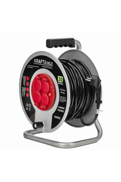 Kraft Electrical extension cable roll with 4 sockets, 30 meters, 3x2.5 mm,