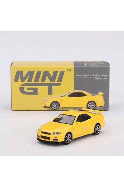 mini gt 762 Nissan Skyline Gt-R (R34) V-Spec Lightning Yellow 1/64 Model Car