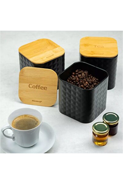 Klausberg Set of 3 kitchen containers, stainless steel-bamboo, black with iridescence,