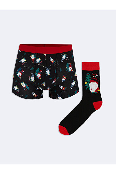 LC Waikiki Yılbaşı Temalı Erkek Boxer ve Çorap