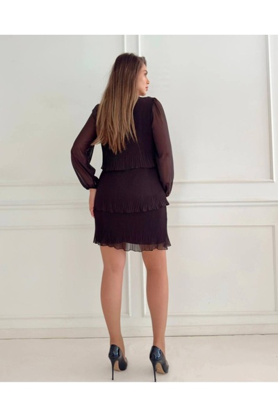 STEPS Plus Size Sleeves Chiffon Pleated Dress