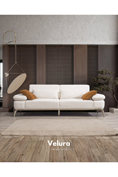 Velura Home & Living Losso Sırt Mekanizmalı Üçlü Kanepe & 3'lü Koltuk - Krem