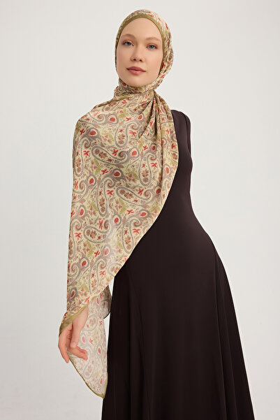 ipekistanbul Aurora Desenli Janjan Şal - Etnik Bahar - Yağ Yeşili