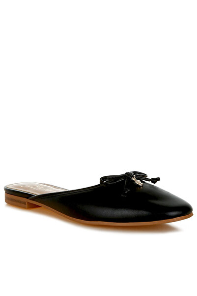 london Rag Women Bow Slip-On Flat Mules in Black