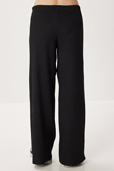 Lovelyİstanbul Wide Leg Crinkle Knitted Trousers Lci0057 Black