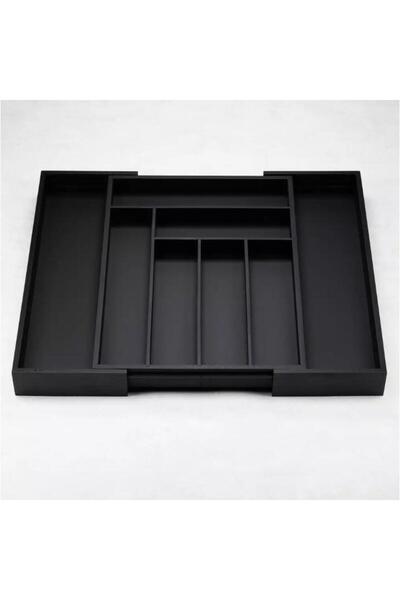 Kinghoff Bamboo cutlery box, with 8 compartments, for drawer, 52x43x5 cm, black