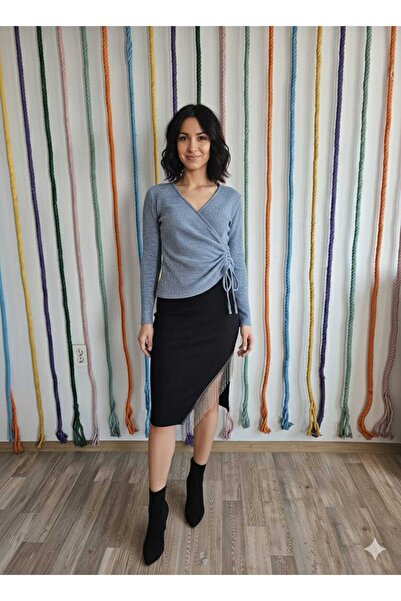 HOFY 1587 διπλό πέτο Μαλακό πλεκτό μπλουζάκι με λεπτομέρεια με κορδόνια