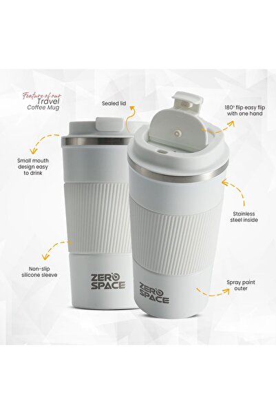 Generic ZeroSpace Travel Coffee Mug, 500ml Stainless Steel Double-Wall Vacuum Insulated (White)