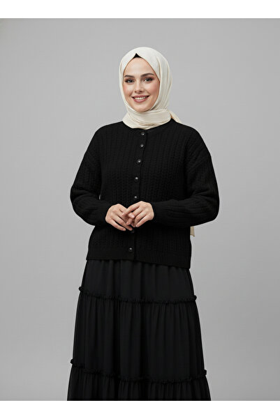 BENAHOLL Alkai Beaded Buttoned Short Knit Cardigan-Zi̇7018 Black