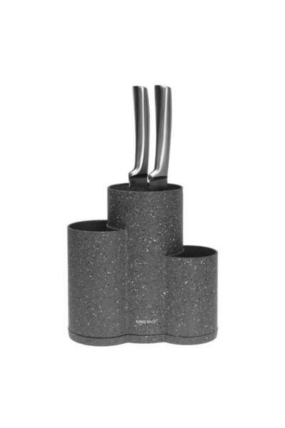 Kinghoff Kitchen utensil holder, 3 in 1, container for knives, cutlery, ladles, gray,