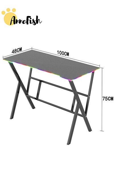 AnneFish Gaming Desk With Smart Bluetooth Led Strip Music Sync Corner Computer Desk Carbon Fiber Table