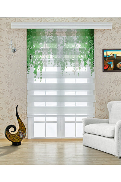 Yznhome Çocuk odası - Yeşil Tül Desenli Zebra Perde - YZN-462