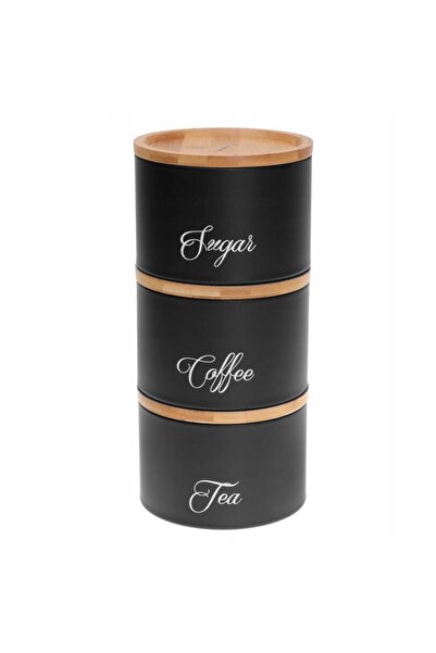 Kinghoff Coffee, tea, sugar containers, made of steel-bamboo, black, Klausberg