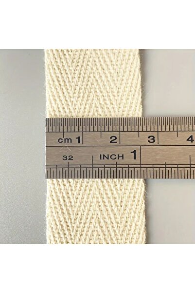 e tuhafiye 3 Metre Krem Rengi Natural %100 Pamuk Şerit (2.5 Cm)