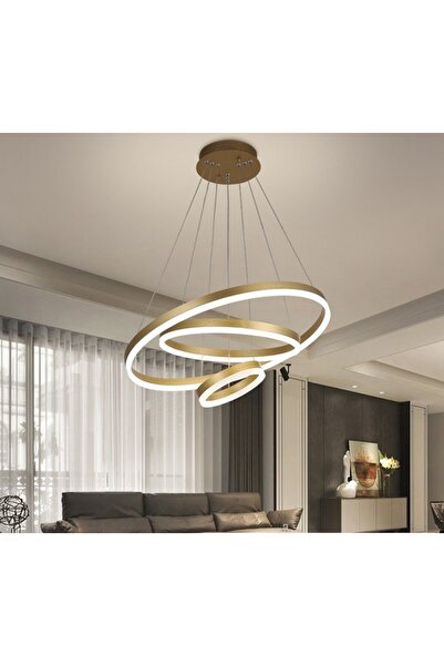 luminastar LED Chandelier Minimalist Ring, 144W, 3 rings (60+40+25 cm), Gold, Remote, Cool/Warm/Neutral, Dimmab