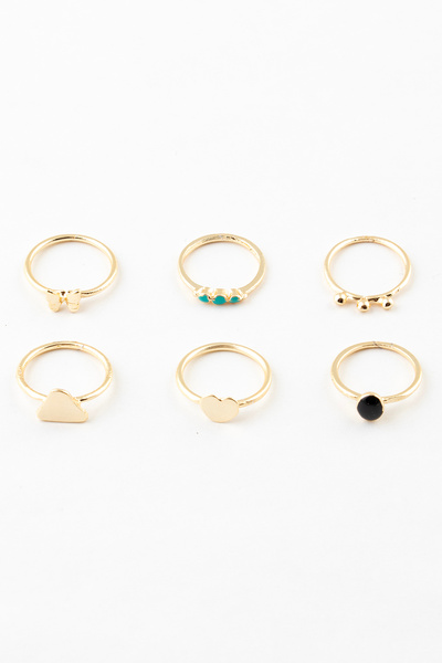 Sortie Aksesuar مجموعة خواتم مينا مكونة من 6 قطع مع أشكال على شكل فراشة قلب و...