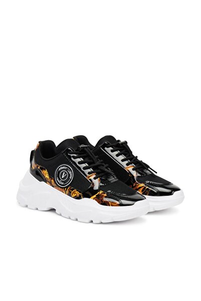 Versace Women's Speedtrack Dis. Sc7 Mesh Baroque Patterned Patent Leather Detailed Sneaker - Black/Gold