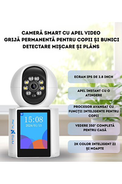 NITOPLAY Nitoplay® Smart Baby Monitor, Wifi, 3MP 2K, 2.8" Screen, 360°
