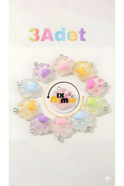 MixmioLife 3'lü Karanlıkta Parlayan Kedi Pati Şans Kolye Anahtarlık Küpe Bile...