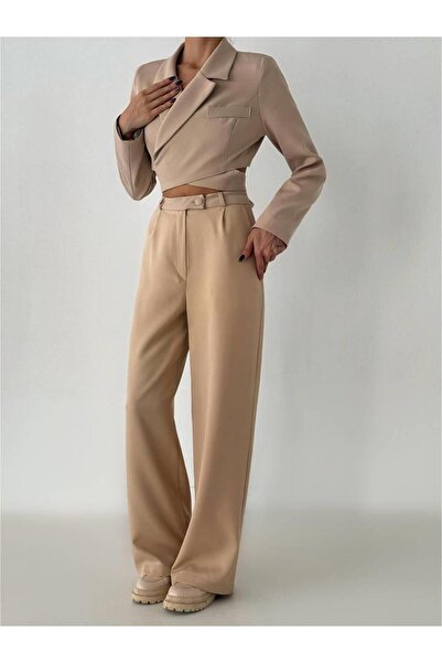 Coral Bağlamalı Kısa Ceketli Takım 6040 Bej