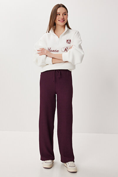 Lovelyİstanbul Wide Leg Crinkle Knitted Trousers Lci0057 Mürdüm