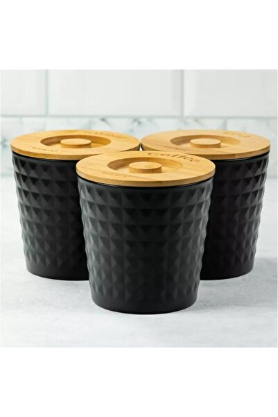 Klausberg Coffee, tea, sugar storage containers, stainless steel-bamboo, black, 3 pieces,