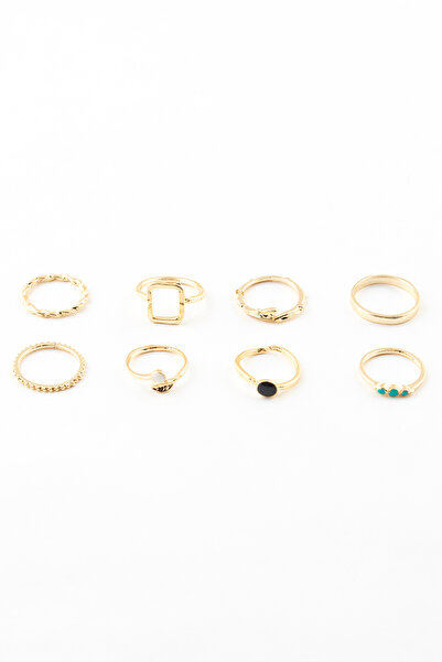 Sortie Aksesuar مجموعة خواتم مكونة من 8 قطع بتصميم أوراق الشجر وأشكال مستطيلة...