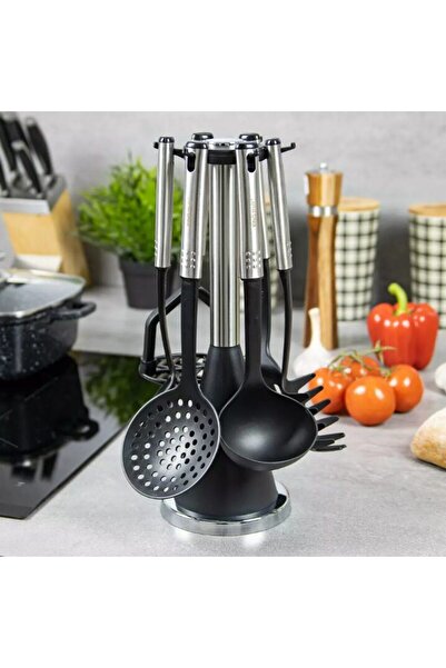 Kinghoff Set of 6 kitchen utensils, with stand, stainless steel-nylon,