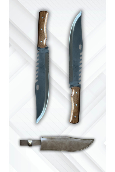 SHOPONLY 40 cm Ceviz Saplı El Yapımı Pala – 4 mm Kalın Paslanmaz Çelik, Deri Kılıflı