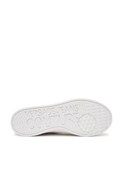 Versace Women's Court 88 Dis. Sk9 Buckle Sole Sneaker with Embossed Writing - White