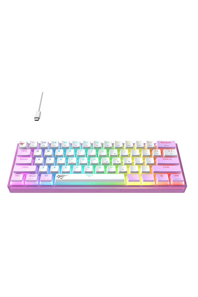 Havit KB877L Membrane Gaming Keyboard - Purple & White, 61-Key RGB Backlit, USB-C