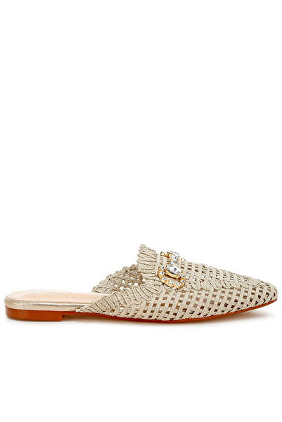 london Rag Women Metallic Woven Diamante Mules in Beige