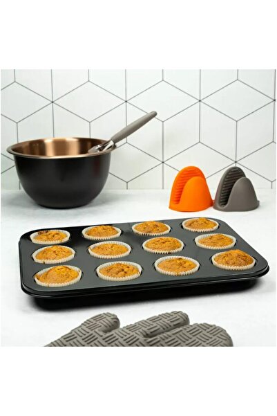 Kinghoff Tava, forma pentru copt prajituri, briose, 12 forme 26,5 cm x 35,5 cm, negru, Klausberg