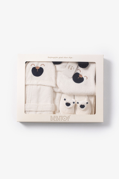 Bebitof Cotton Baby Bathrobe Set with Cute Dog Figure 0-2 Years Old Boxed