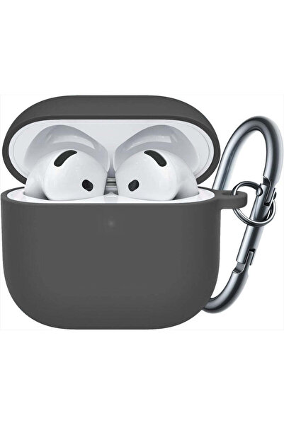 Casey Studios AirPods 4 Case, Soft Silicone, with Carabiner Keychain, Wireless Charging, Dark Grey