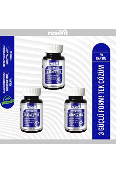 RESAVİT 3 X Magnezyum 3’Lü Form (Bisglisinat-Sitrat-Malat) + Vitamin (B2, B3,...
