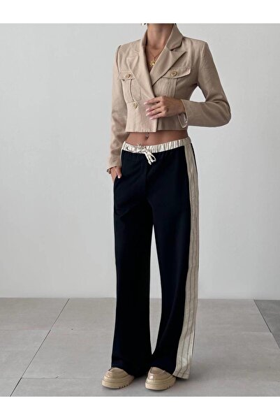 Coral Cep Detaylı Kruvaze Kısa Bluz 3001 Bej