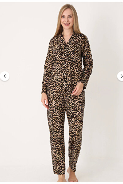 NBB Women's Leopard 100% Cotton Shirt Collar Pajama Set