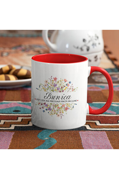 AFFIX THE DIFFERENT PERSPECTIVE Personalized white mug, red interior and handle Text The Most Precious Being In The World, Grandma Model