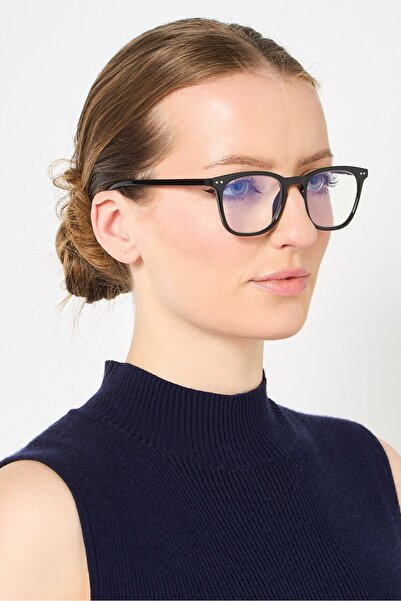 A & A Glasses Women WR-S4663S Square Tech Protect Reading Glasses, Shinny Black