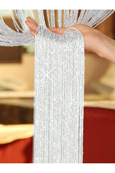 Inovius Fringe Curtain 100 x 200cm - White with Silver Inserts - 884088